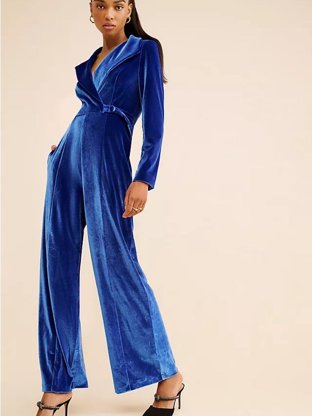 HUTCH by Anthropologie Blue Velvet Jumpsuit
